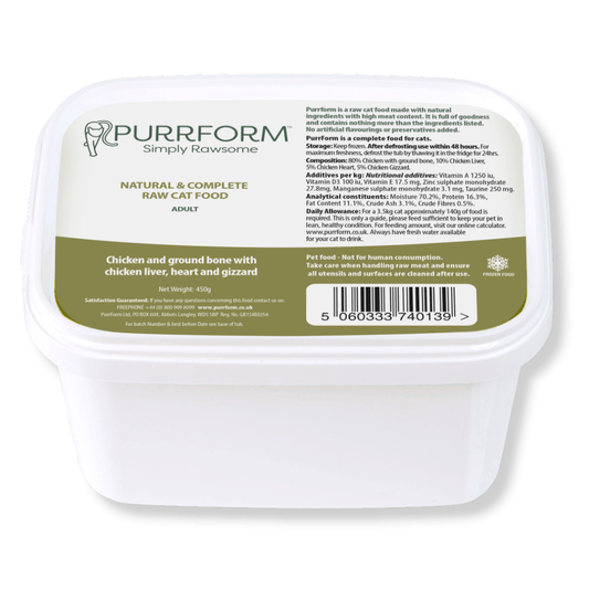 Purrform Chicken with Ground Bone Liver Heart & Gizzard 450g