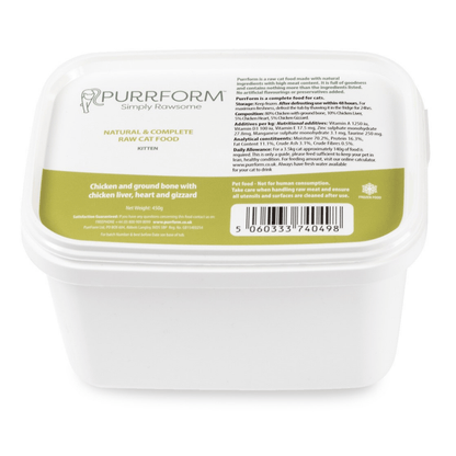 Purrform Kitten Chicken Ground Bone Liver Heart Gizzard 450g