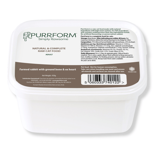 Purrform Farmed Rabbit with Ground Bone & Ox Heart 450g