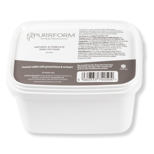 Purrform Kitten Farmed Rabbit w/ Ground Bone & Ox Heart 450g