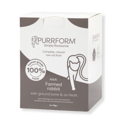 Purrform Farmed Rabbit With Ground Bone & Ox Heart 6 x 70g