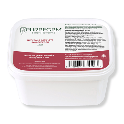 Purrform Turkey & Ground Bone with Turkey Heart & Liver 450g