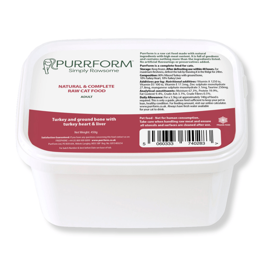 Purrform Turkey & Ground Bone with Turkey Heart & Liver 450g