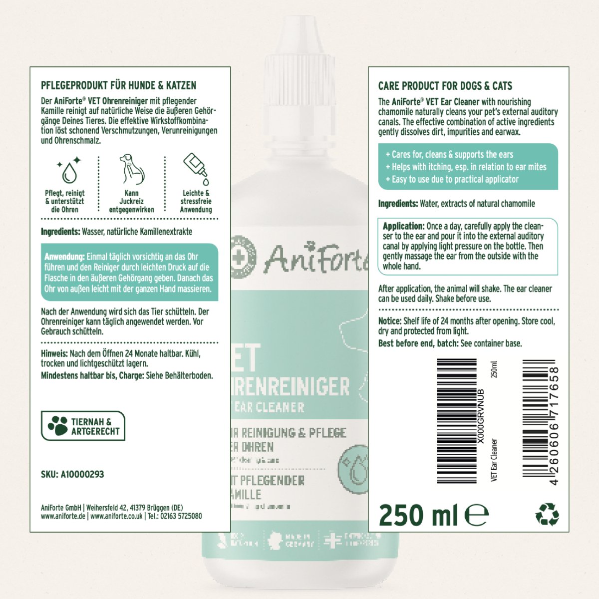 Natural Vet Ear Cleaner - Soothing Camomile - 250ml - AniForte UK