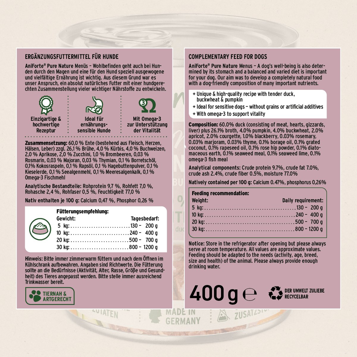 PureNature Freeland Duck - Wet food for Dogs - AniForte UK